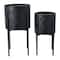 Matte Black Boho Embossed Metal Planters with Stands Set